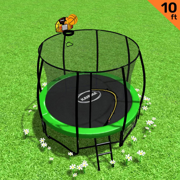 Kahuna 10ft Outdoor Trampoline With Safety Enclosure Pad Ladder Basketball Hoop Set Green Kahuna