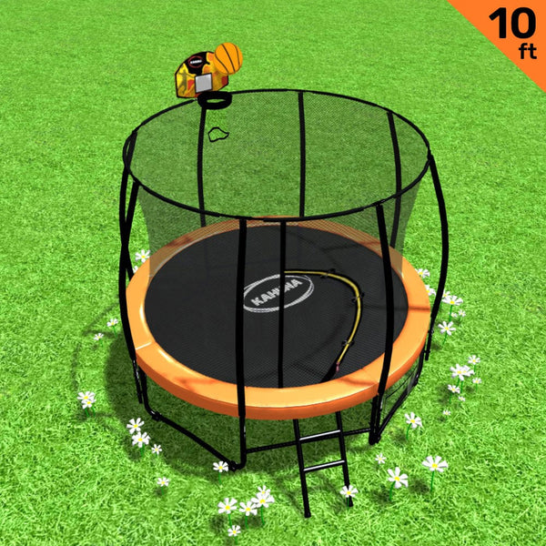 Kahuna 10ft Outdoor Trampoline Kids Children With Safety Enclosure Mat Pad Net Ladder Basketball Hoop Set - Orange Kahuna
