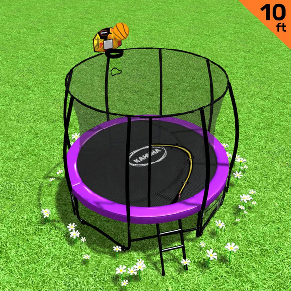 Kahuna 10ft Outdoor Trampoline With Safety Enclosure Pad Ladder Basketball Hoop Set Purple Kahuna