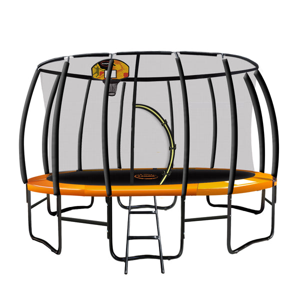 Kahuna 12ft Outdoor Trampoline Kids Children With Safety Enclosure Pad Mat Ladder Basketball Hoop Set - Orange Kahuna