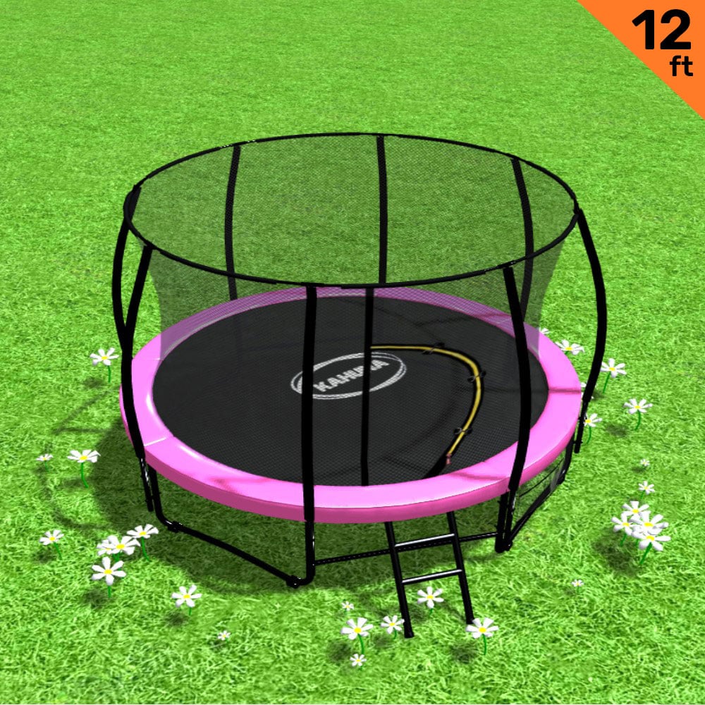 Kahuna 12ft Trampoline Free Ladder Spring Mat Net Safety Pad Cover Round Enclosure - Pink Kahuna