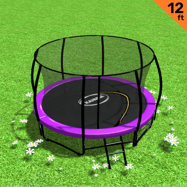 Kahuna 12ft Trampoline Free Ladder Spring Mat Net Safety Pad Cover Round Enclosure - Purple Kahuna