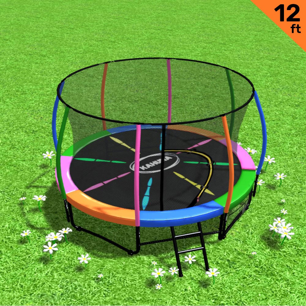 Kahuna 12ft Trampoline Free Ladder Spring Mat Net Safety Pad Cover Round Enclosure - Rainbow Kahuna