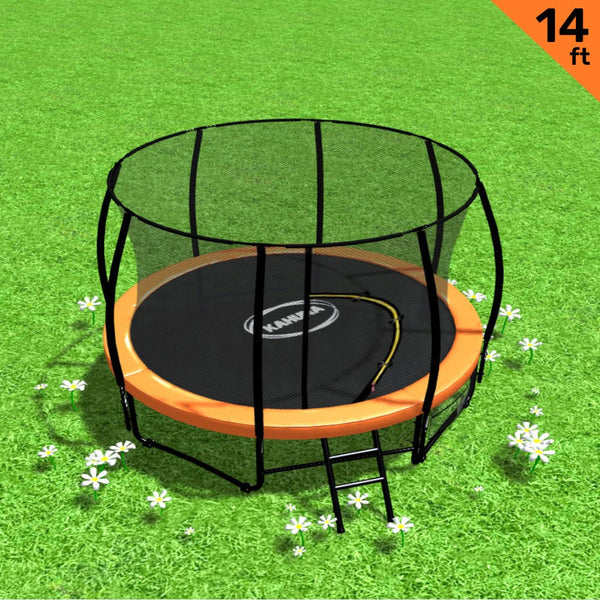 Kahuna 14ft Trampoline Free Ladder Spring Mat Net Safety Pad Cover Round Enclosure - Orange Kahuna
