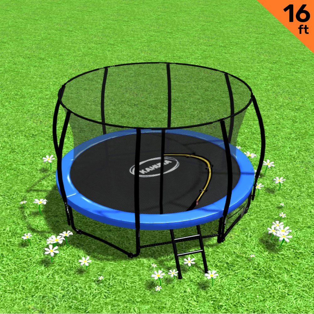 Kahuna 16ft Trampoline Free Ladder Spring Mat Net Safety Pad Cover Round Enclosure - Blue Kahuna