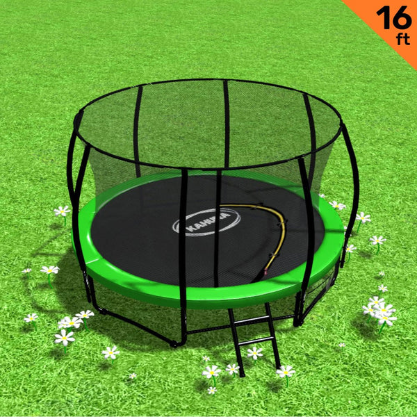 Kahuna 16ft Trampoline Free Ladder Spring Mat Net Safety Pad Cover Round Enclosure - Green Kahuna