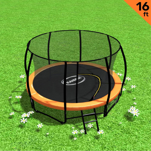 Kahuna 16ft Trampoline Free Ladder Spring Mat Net Safety Pad Cover Round Enclosure - Orange Kahuna