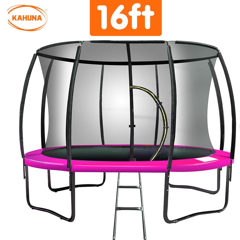 Kahuna 16ft Trampoline Free Ladder Spring Mat Net Safety Pad Cover Round Enclosure - Pink Kahuna