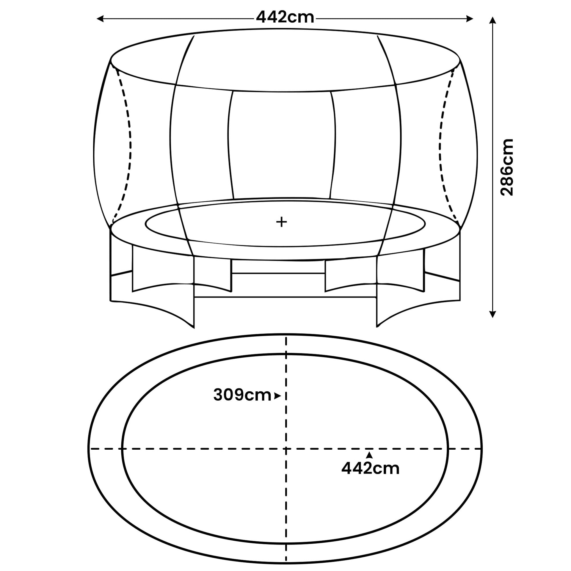 Kahuna 10 ft x 15 ft Oval Outdoor Trampoline w/ Basketball Set Reversible Rainbow & Orange Safety Pad Safety Net Ladder Kahuna
