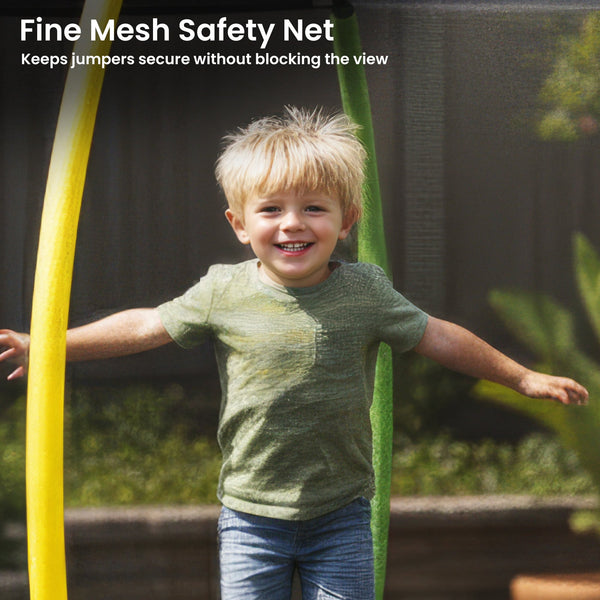 Kahuna 10 ft x 15 ft Oval Outdoor Trampoline L.E.D. Basketball Set Reversible Rainbow & Orange Safety Pad Safety Net Ladder Kahuna