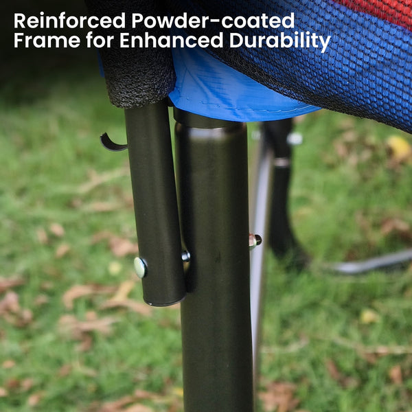 Kahuna 10 ft x 15 ft Oval Outdoor Trampoline L.E.D. Basketball Set Reversible Rainbow & Orange Safety Pad Safety Net Ladder Kahuna