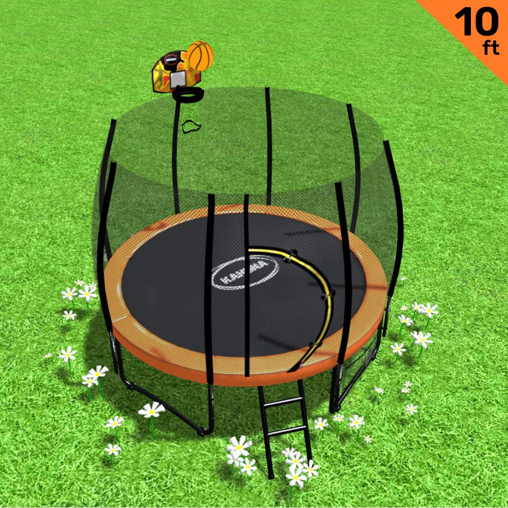 Kahuna 10ft Trampoline Twister Springless Safety Net Pad Mat with Basketball Set Orange Kahuna