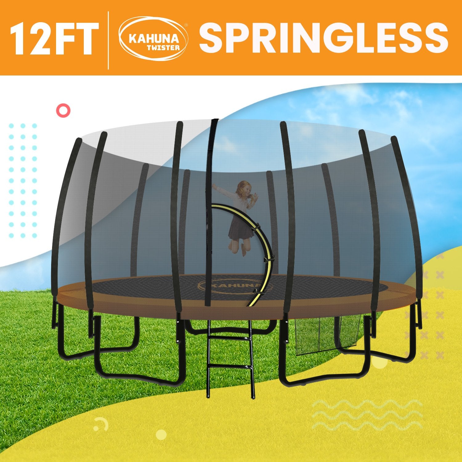 Kahuna Twister 12ft Springless Trampoline Outdoor Mat Pad Net Ladder Kahuna