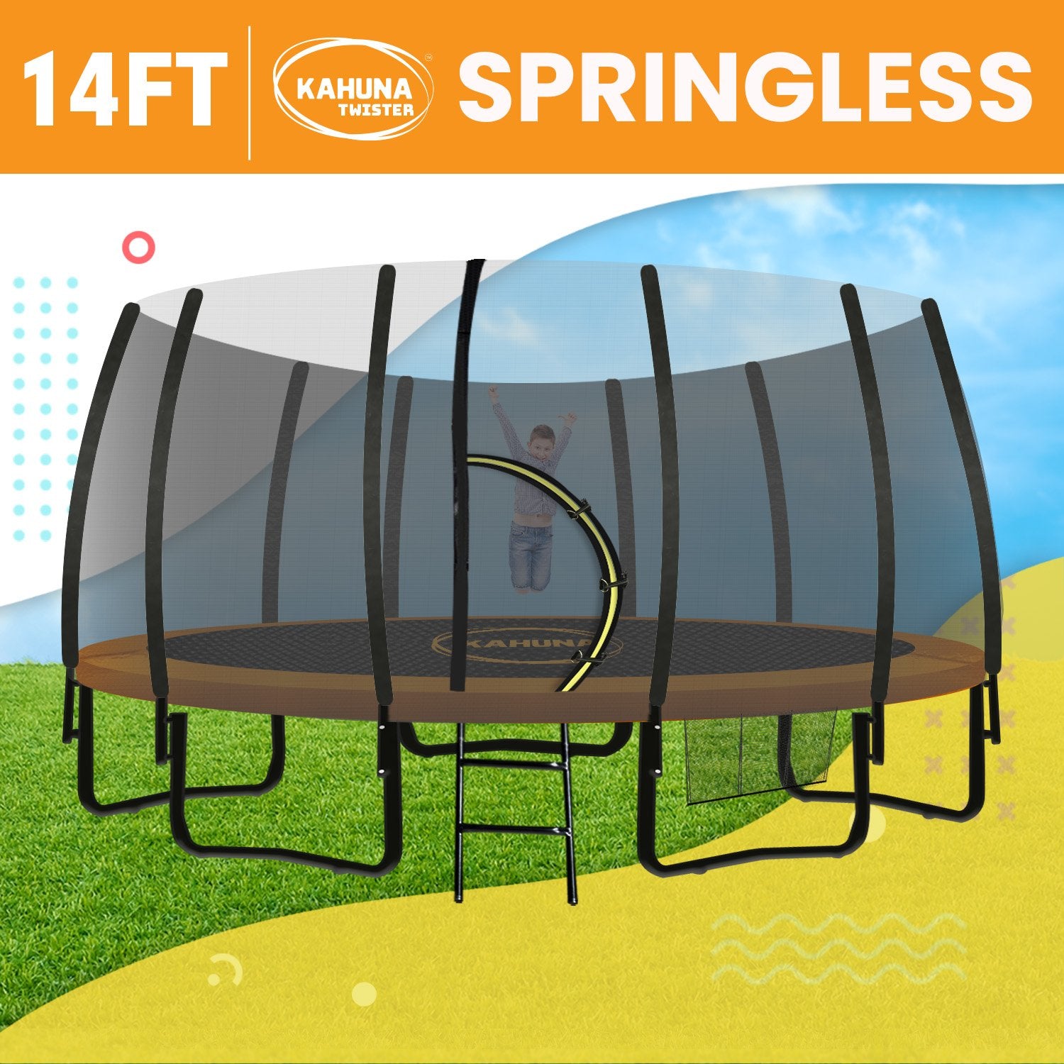 Kahuna Twister 14ft Springless Trampoline Outdoor Kids Safety Net Pad Mat Kahuna
