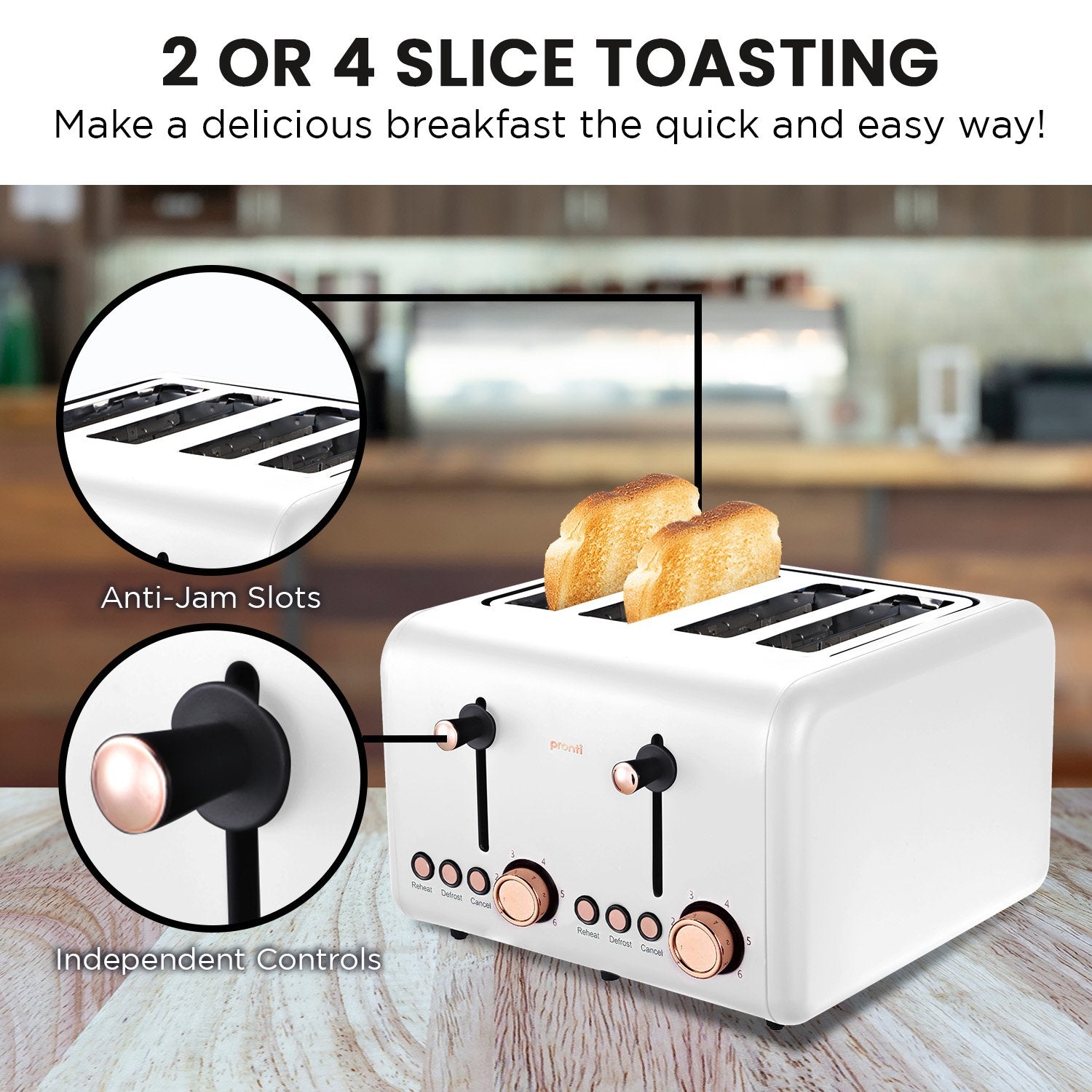 Pronti 4 Slice Toaster Rose Trim Collection - White Does Not Apply