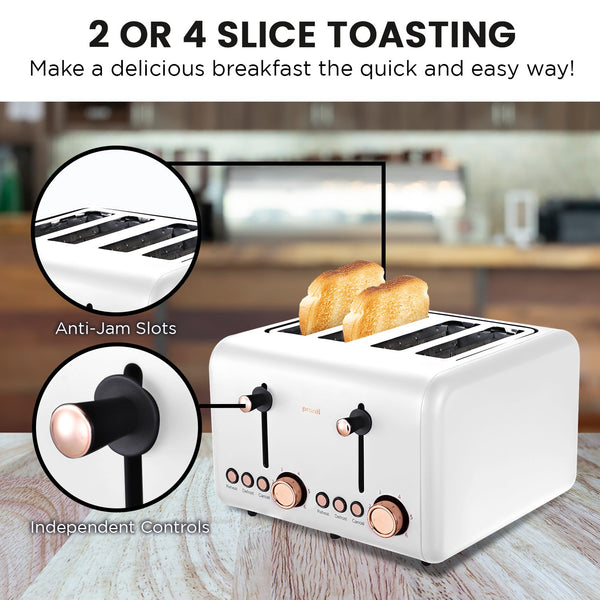 Pronti 4 Slice Toaster Rose Trim Collection - White Does Not Apply