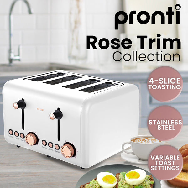Pronti 4 Slice Toaster Rose Trim Collection - White Does Not Apply