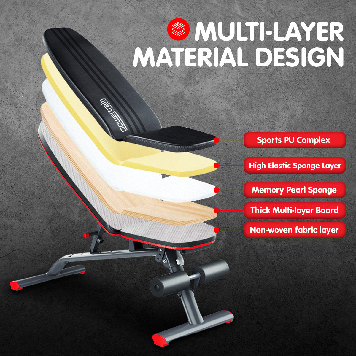 Powertrain Home Gym Bench Adjustable Flat Incline Decline FID 250KG Load Powertrain