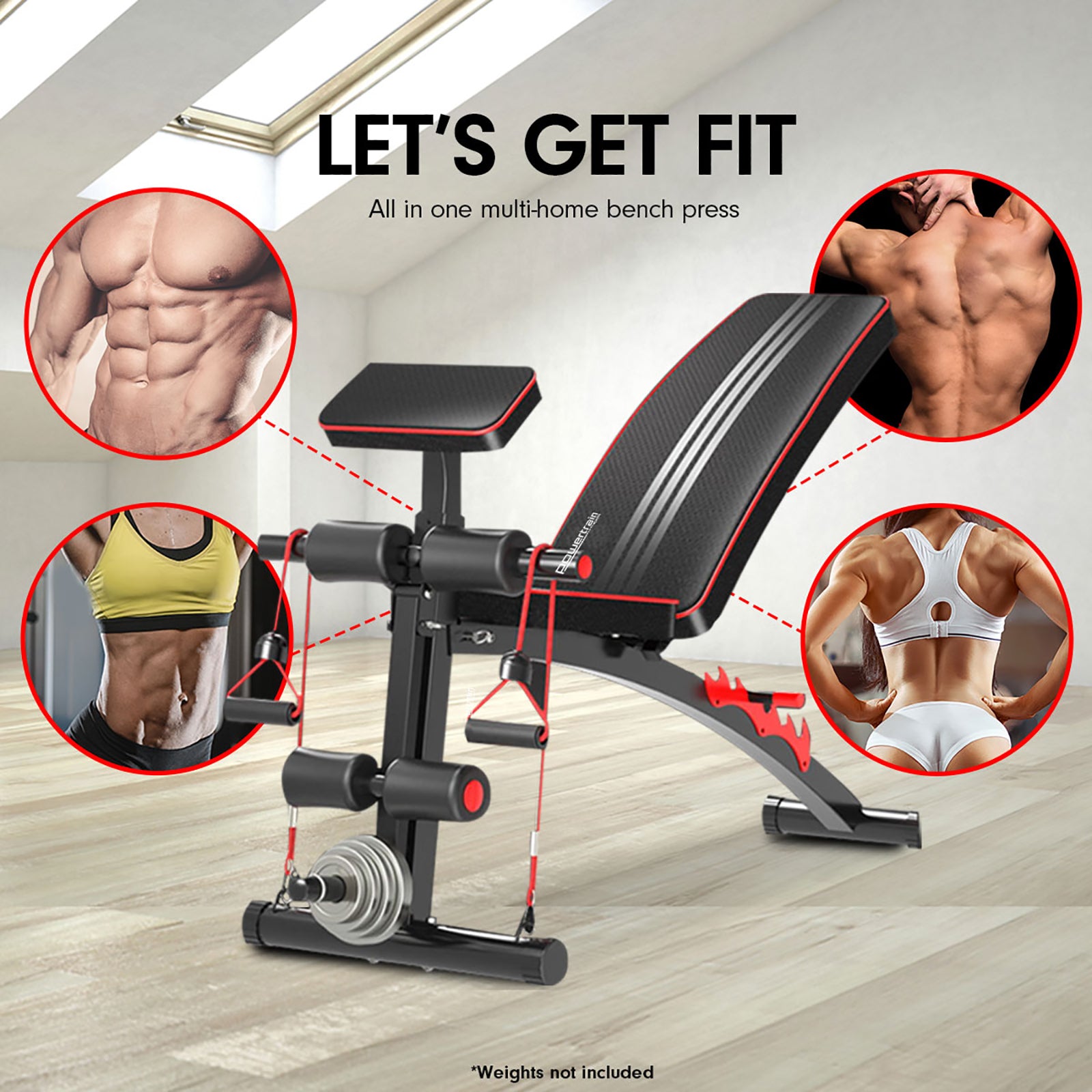 Powertrain Adjustable FID Home Gym Bench with Preacher Curl Pad Powertrain