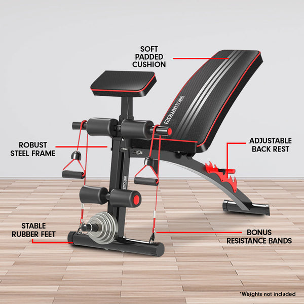 Powertrain Adjustable FID Home Gym Bench with Preacher Curl Pad Powertrain