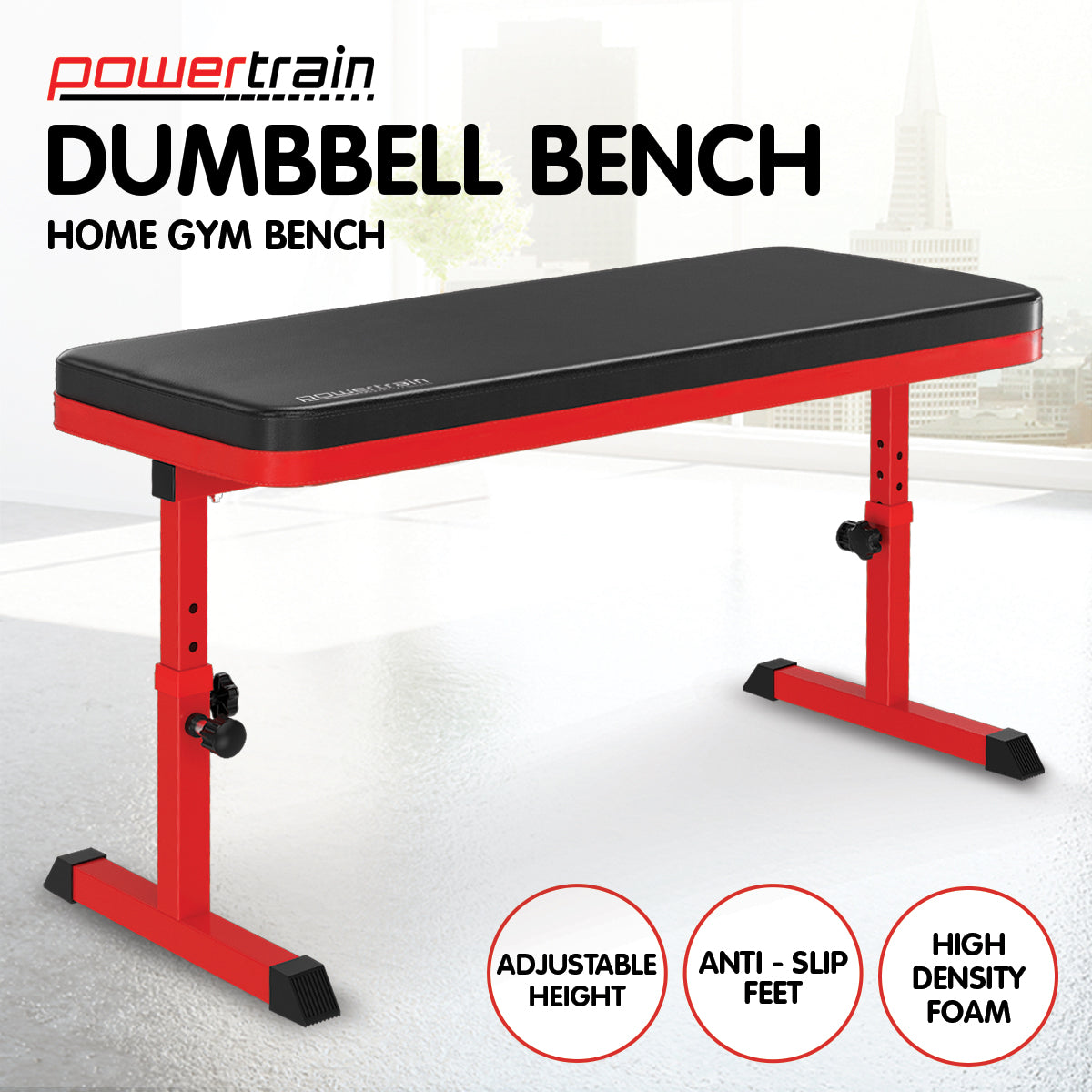 Powertrain Height-Adjustable Exercise Home Gym Flat Weight Bench Powertrain