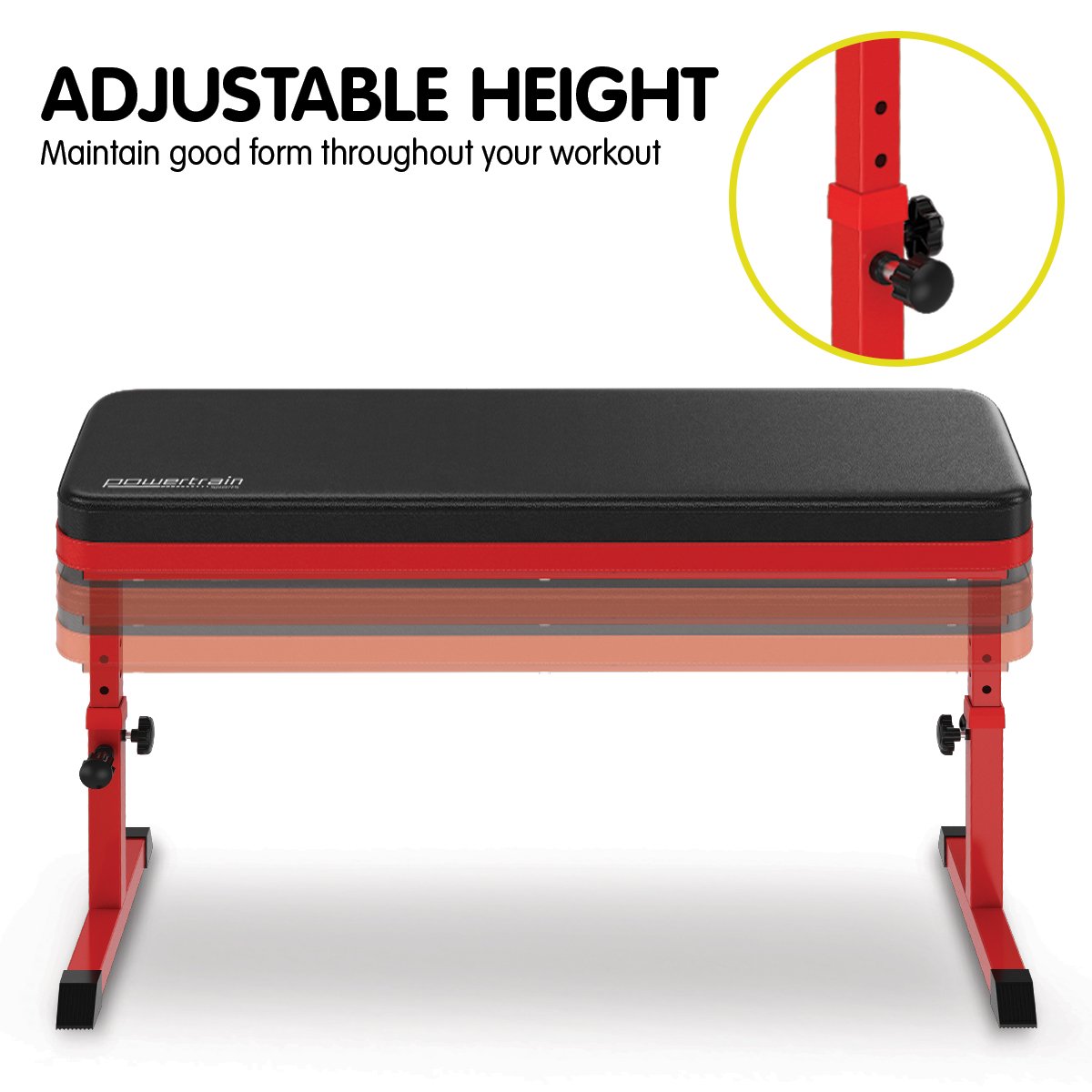 Powertrain Height-Adjustable Exercise Home Gym Flat Weight Bench Powertrain