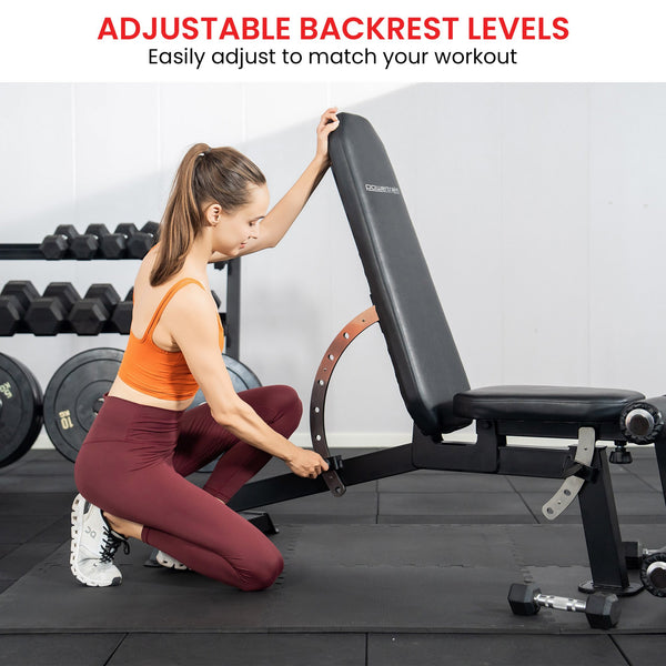 Powertrain Multi Workout Bench with Transport Wheels and Adjustable Backrest Awezingly