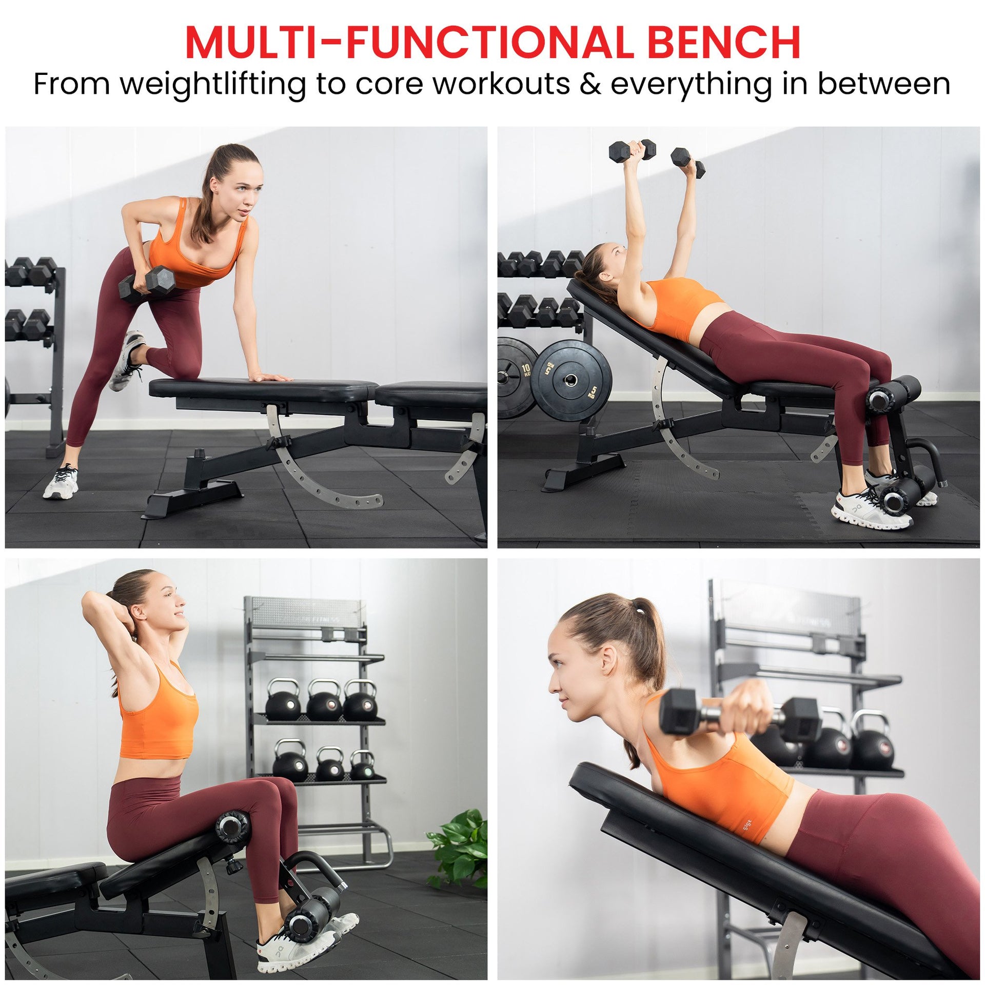 Powertrain Multi Workout Bench with Transport Wheels and Adjustable Backrest Awezingly