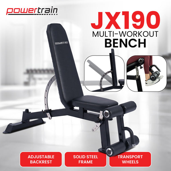Powertrain Multi Workout Bench with Transport Wheels and Adjustable Backrest Awezingly