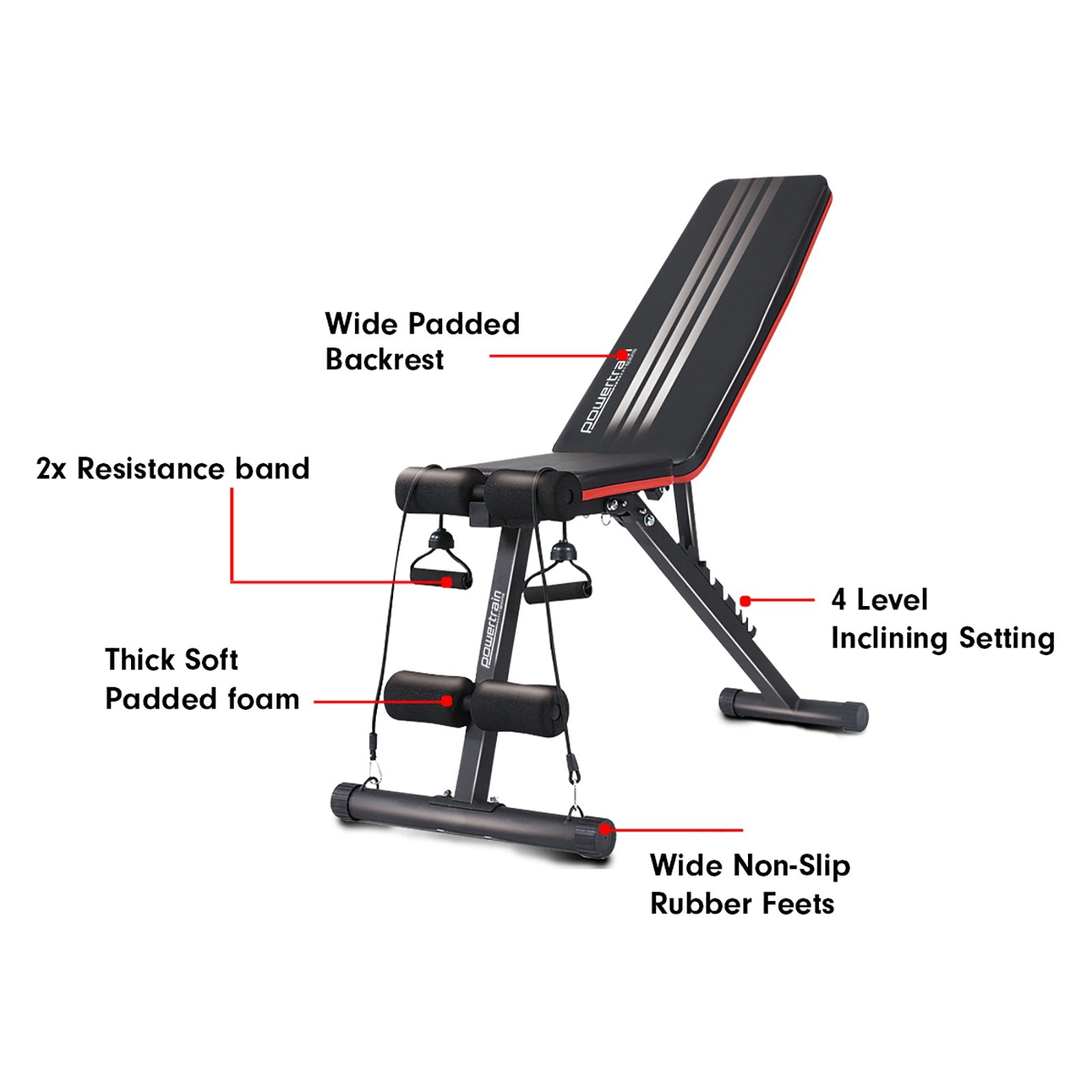 Powertrain Adjustable Incline Decline Exercise Bench Resistance Bands Powertrain