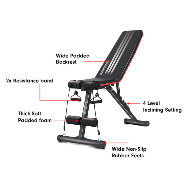 Powertrain Adjustable Incline Decline Exercise Bench Resistance Bands Powertrain