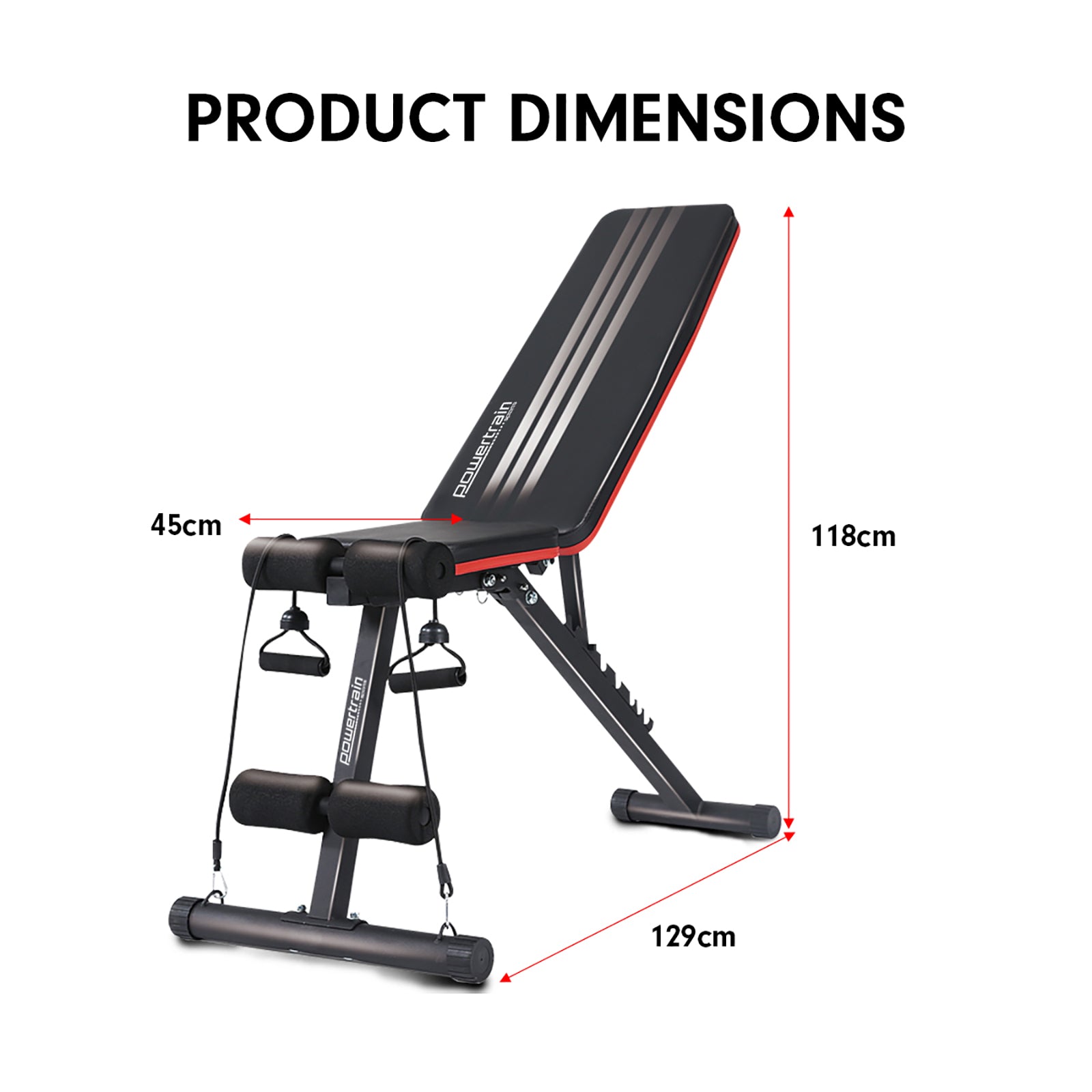 Powertrain Adjustable Incline Decline Exercise Bench Resistance Bands Powertrain