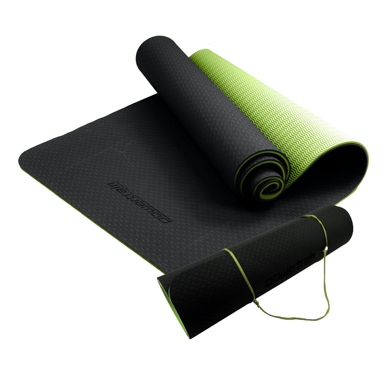 Powertrain Eco-Friendly TPE Pilates Exercise Yoga Mat 8mm - Black Green Powertrain