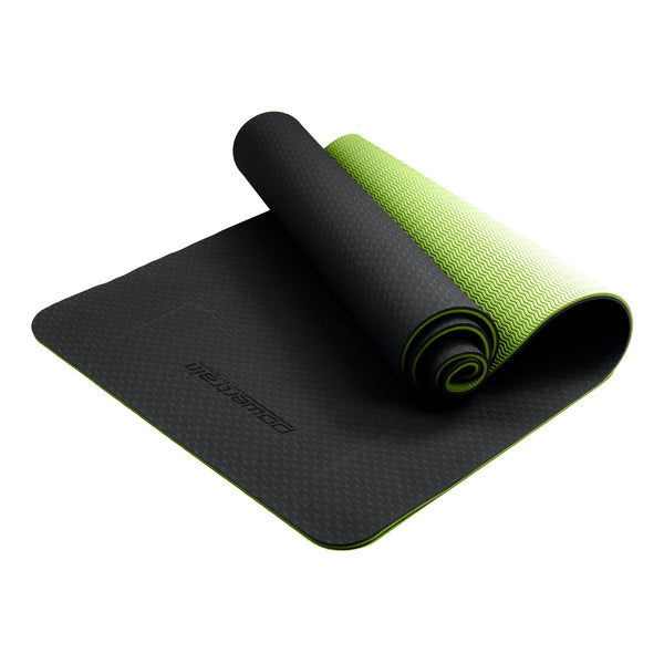Powertrain Eco-Friendly TPE Pilates Exercise Yoga Mat 8mm - Black Green Powertrain