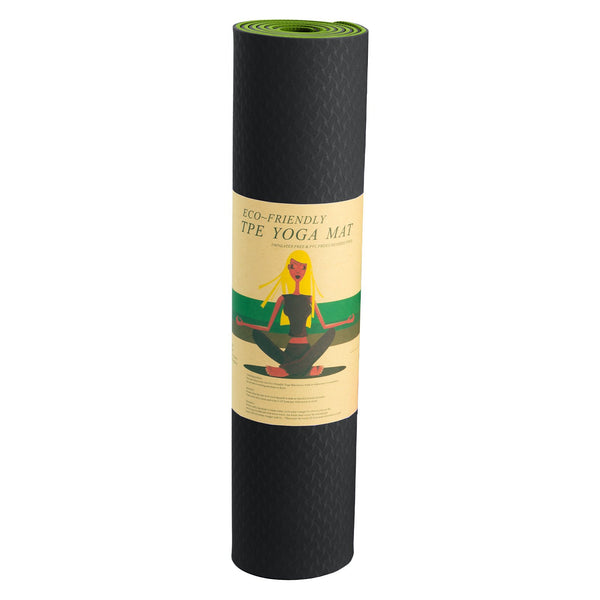 Powertrain Eco-Friendly TPE Pilates Exercise Yoga Mat 8mm - Black Green Powertrain