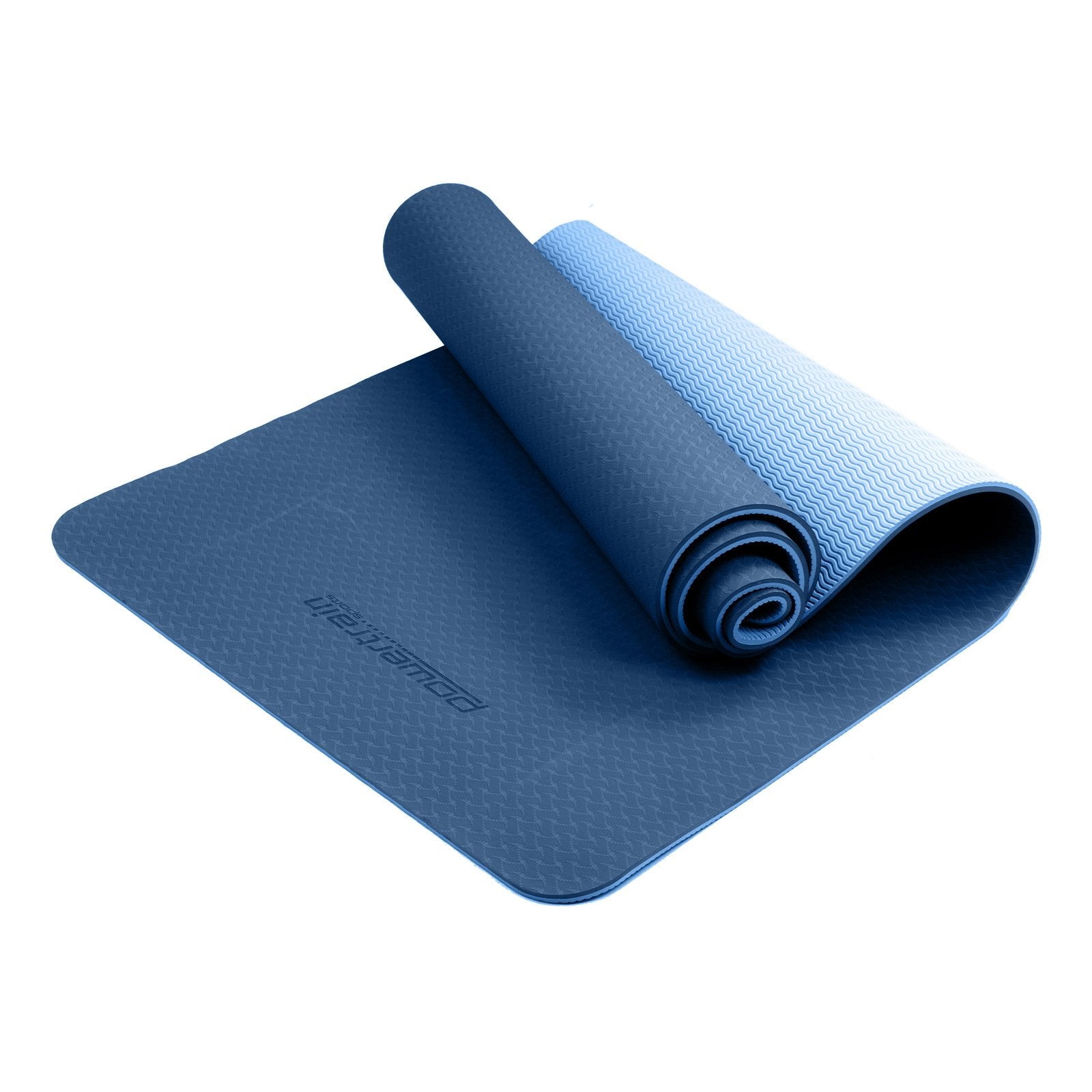 Powertrain Eco-friendly Dual Layer 8mm Yoga Mat | Dark Blue | Non-slip Surface And Carry Strap For Ultimate Comfort And Portability Powertrain