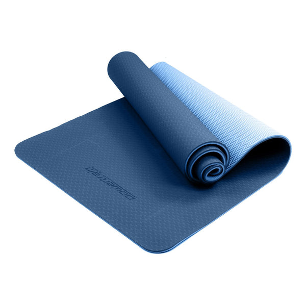 Powertrain Eco-friendly Dual Layer 8mm Yoga Mat | Dark Blue | Non-slip Surface And Carry Strap For Ultimate Comfort And Portability Powertrain