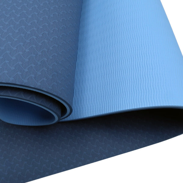 Powertrain Eco-friendly Dual Layer 8mm Yoga Mat | Dark Blue | Non-slip Surface And Carry Strap For Ultimate Comfort And Portability Powertrain