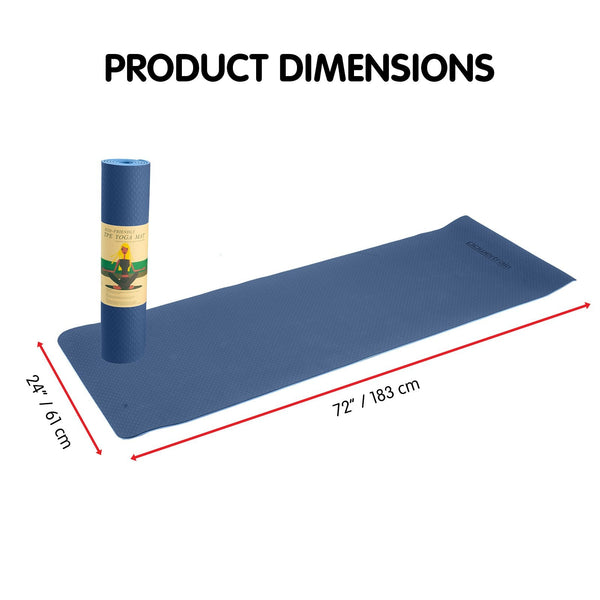 Powertrain Eco-friendly Dual Layer 8mm Yoga Mat | Dark Blue | Non-slip Surface And Carry Strap For Ultimate Comfort And Portability Powertrain
