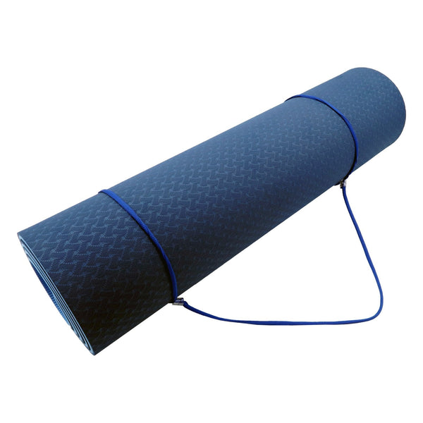 Powertrain Eco-friendly Dual Layer 8mm Yoga Mat | Dark Blue | Non-slip Surface And Carry Strap For Ultimate Comfort And Portability Powertrain