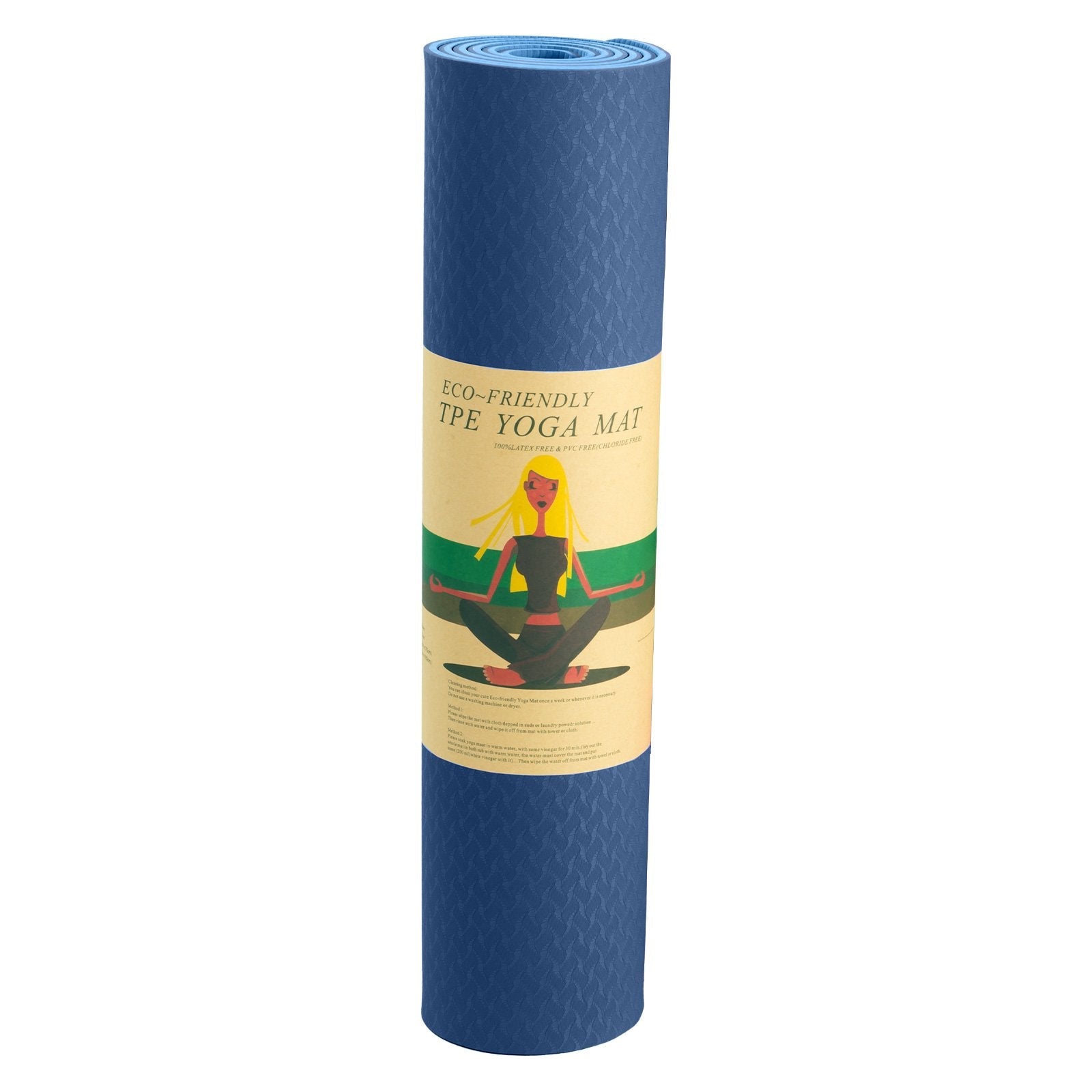 Powertrain Eco-friendly Dual Layer 8mm Yoga Mat | Dark Blue | Non-slip Surface And Carry Strap For Ultimate Comfort And Portability Powertrain