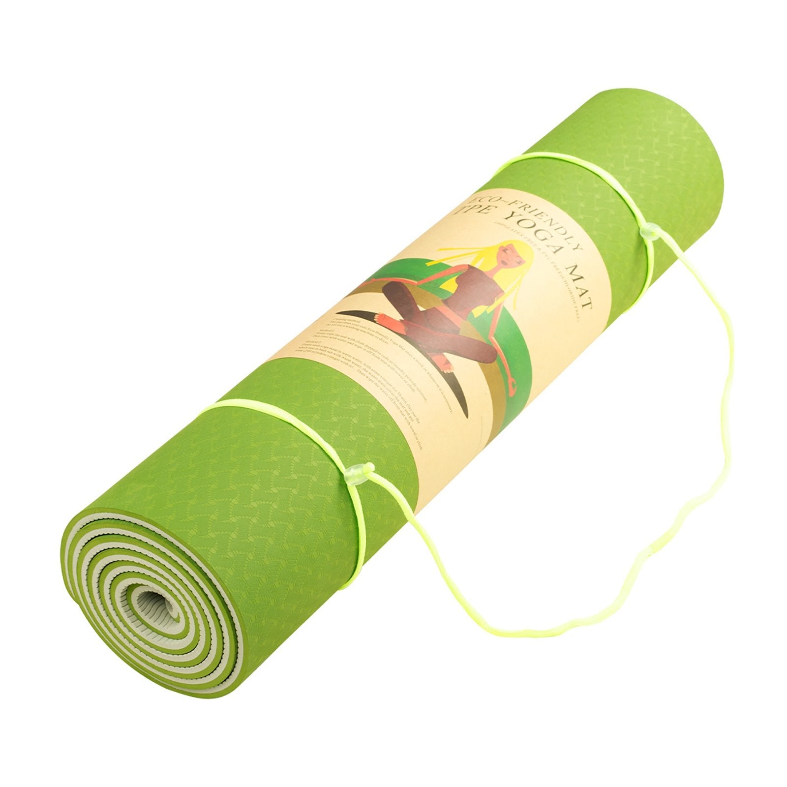 Powertrain Eco-friendly Dual Layer 8mm Yoga Mat | Lime Green | Non-slip Surface, And Carry Strap For Ultimate Comfort And Portability Powertrain