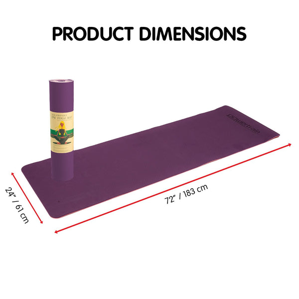 Powertrain Eco-friendly Dual Layer 8mm Yoga Mat | Purple | Non-slip Surface And Carry Strap For Ultimate Comfort And Portability Powertrain