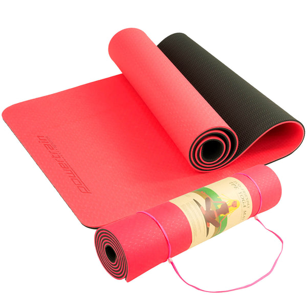 Powertrain TPE Yoga Exercise Mat Home Gym Pilates Fitness 8mm Thick in Red Powertrain