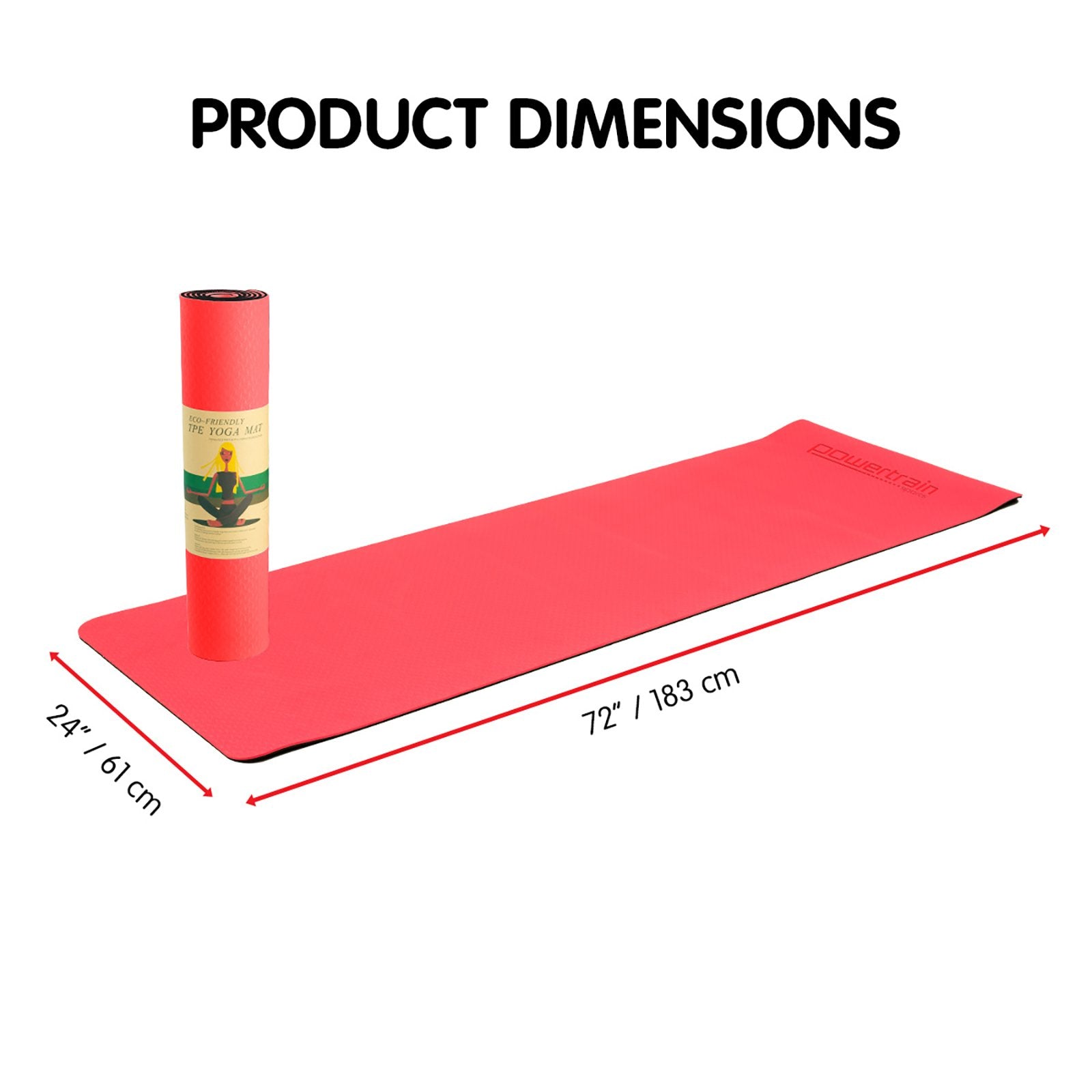 Powertrain TPE Yoga Exercise Mat Home Gym Pilates Fitness 8mm Thick in Red Powertrain
