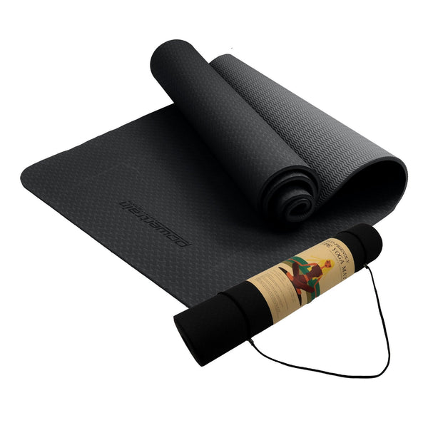 Powertrain Eco-friendly Dual Layer 6mm Yoga Mat | Midnight | Non-slip Surface And Carry Strap For Ultimate Comfort And Portability Powertrain
