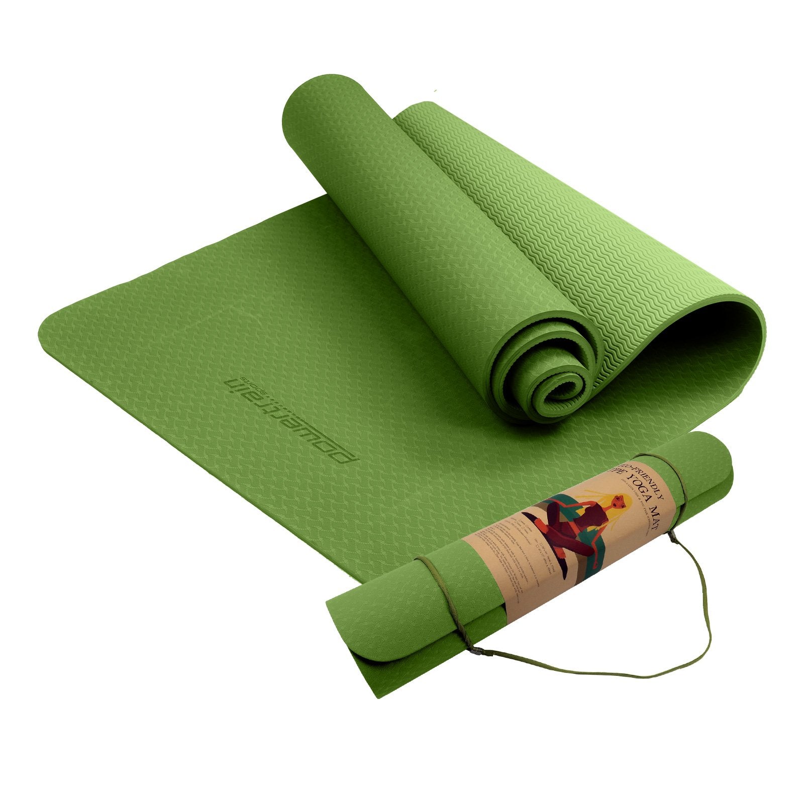 Powertrain Eco-friendly Dual Layer 6mm Yoga Mat | Olive | Non-slip Surface And Carry Strap For Ultimate Comfort And Portability Powertrain