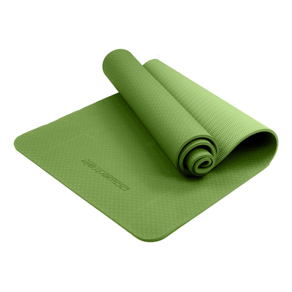 Powertrain Eco-friendly Dual Layer 6mm Yoga Mat | Olive | Non-slip Surface And Carry Strap For Ultimate Comfort And Portability Powertrain