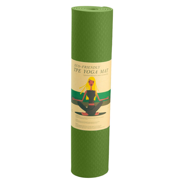 Powertrain Eco-friendly Dual Layer 6mm Yoga Mat | Olive | Non-slip Surface And Carry Strap For Ultimate Comfort And Portability Powertrain