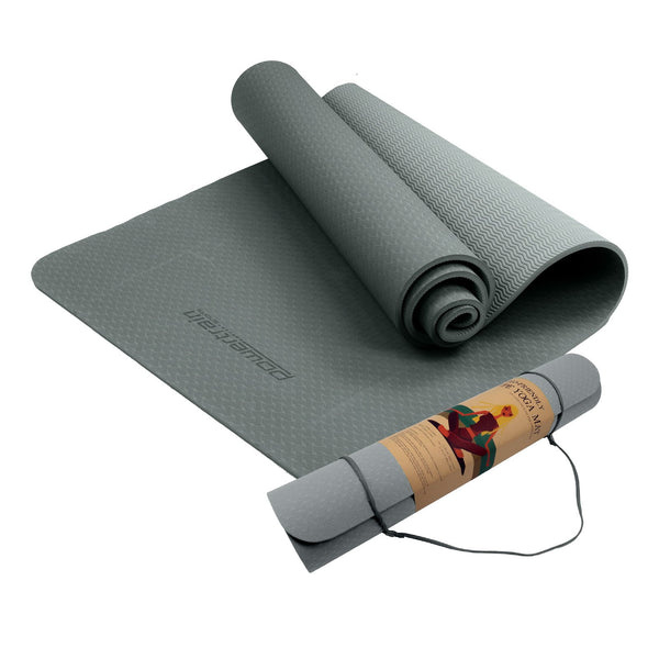 Powertrain Eco-friendly Dual Layer 6mm Yoga Mat | Slate Grey | Non-slip Surface And Carry Strap For Ultimate Comfort And Portability Powertrain